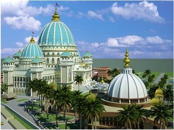 A computer-generated rendering of a grand domed palace complex