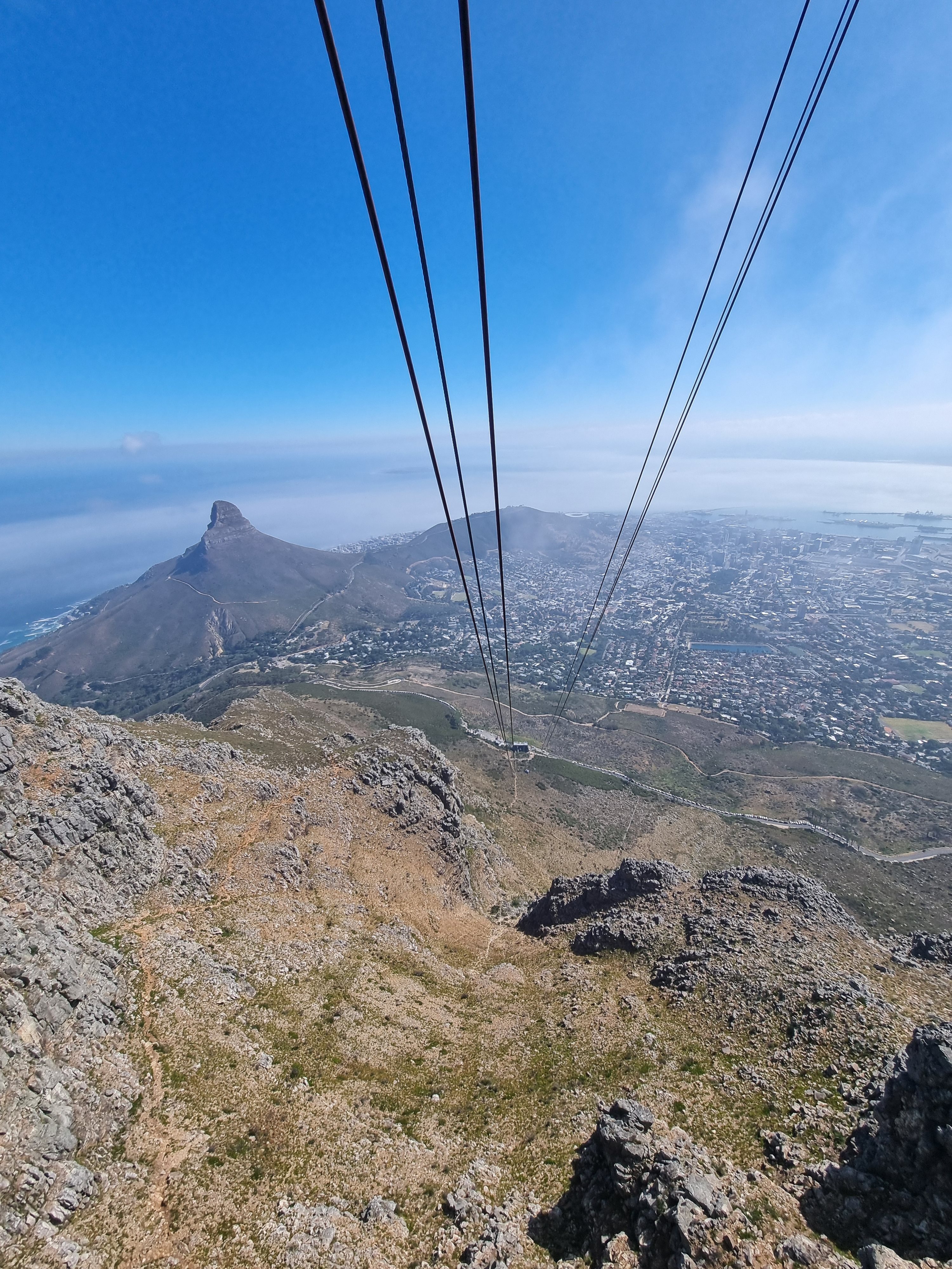 View from Table Mountain's cableway over Lion's Head and Cape Town