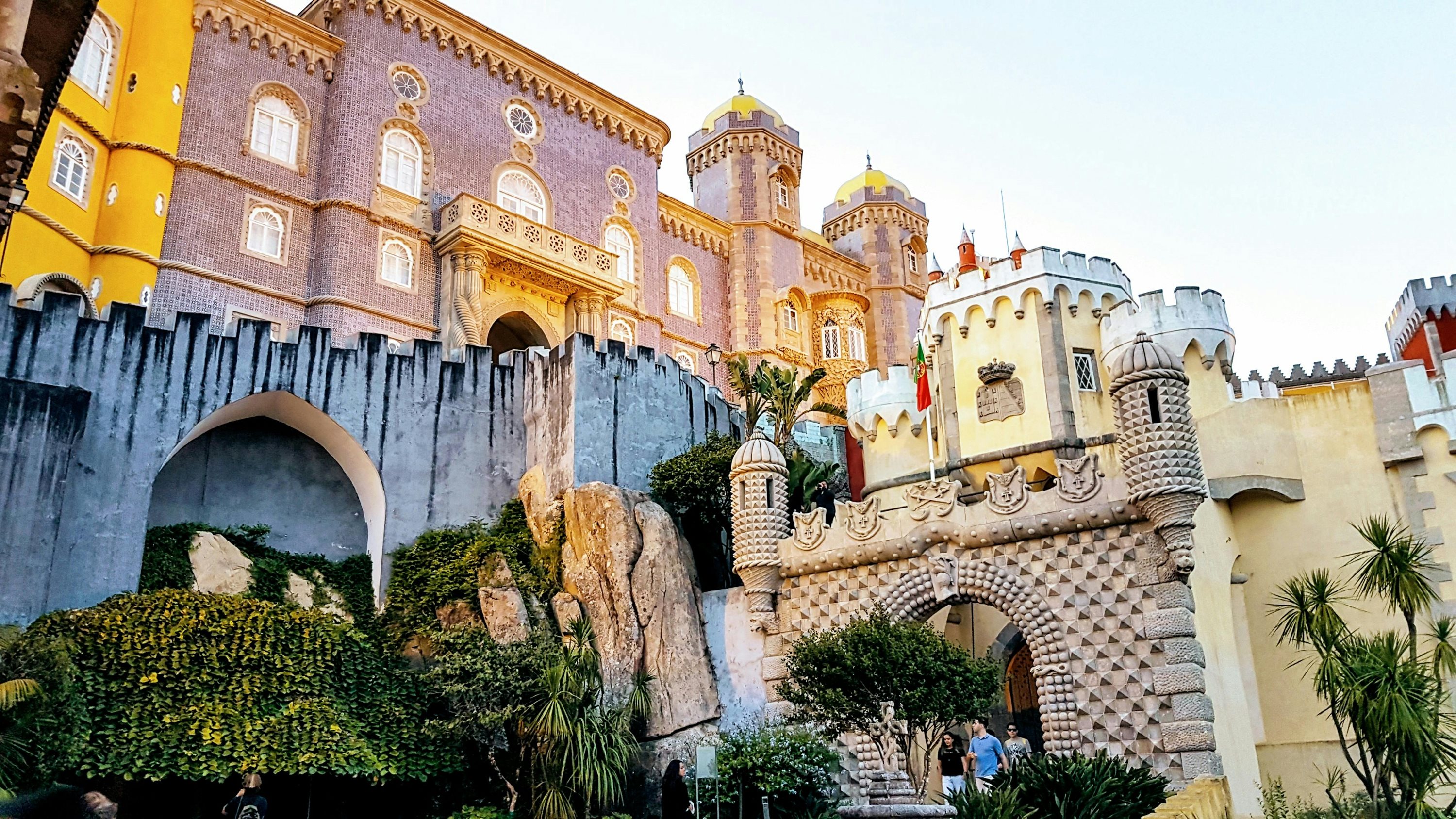 Colourful towers and walls of a hilltop palace