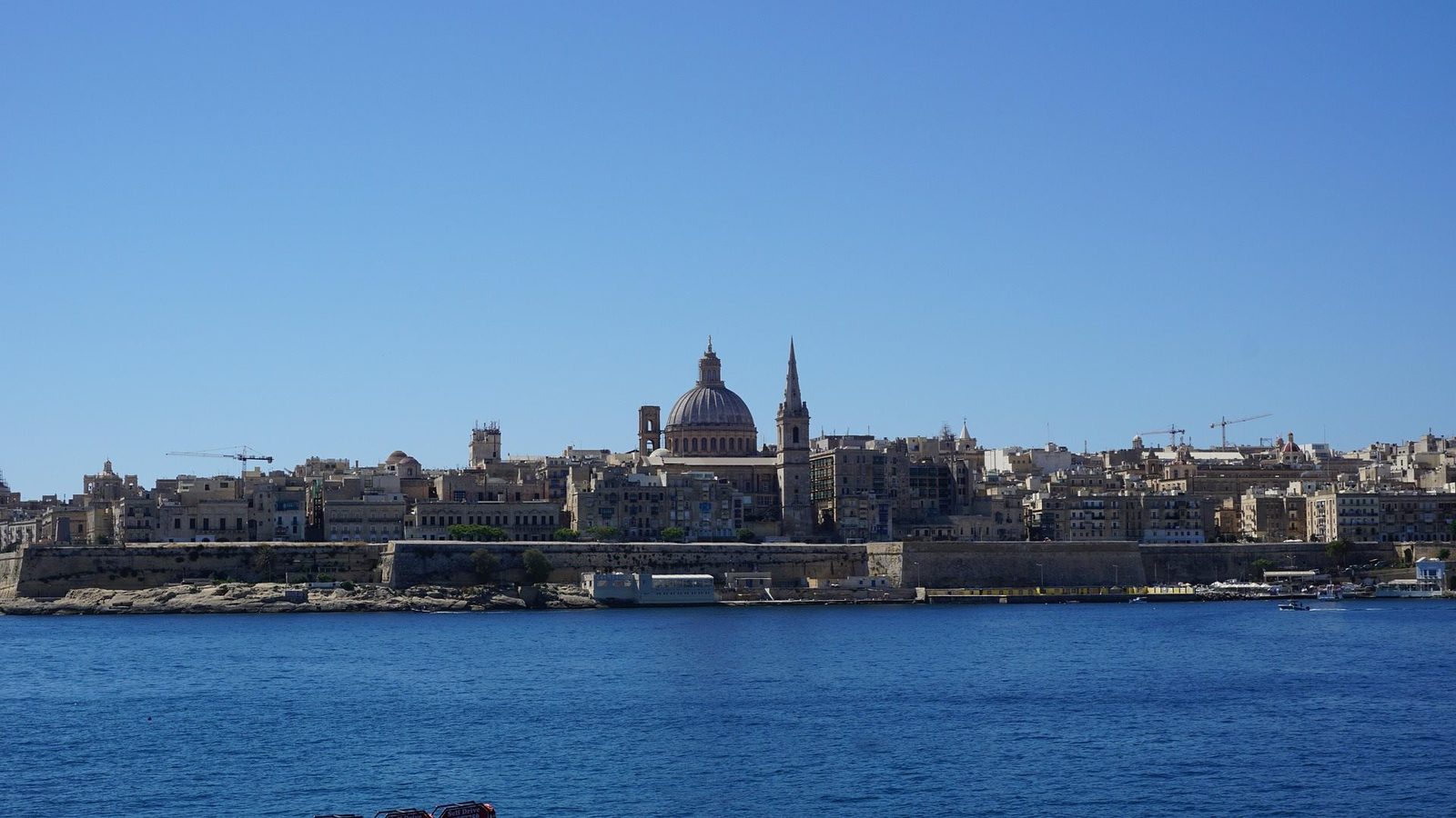 Valletta skyline with its domed church seen across the harbour