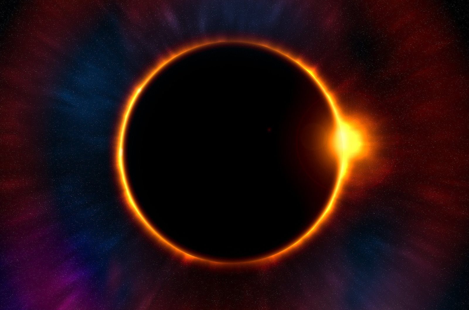 Total solar eclipse showing the sun's corona around the dark moon